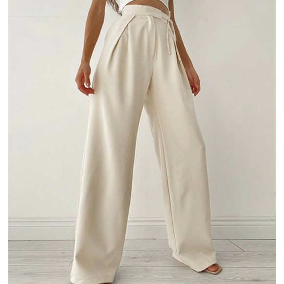 Commense Pants - Commense Black Wide Leg Pleated High Rise Trousers Pants OA230526069 Small NWT